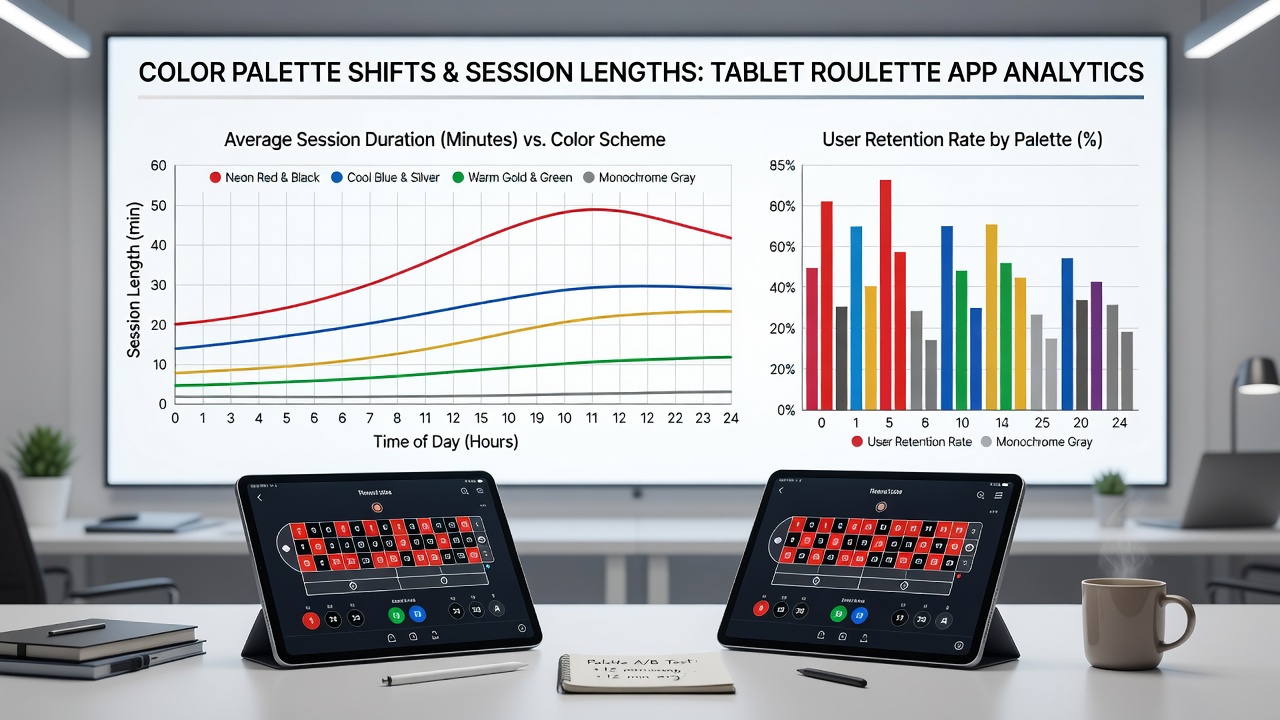 Close-up view of tablet roulette interface highlighting color transitions and their placement around the betting grid