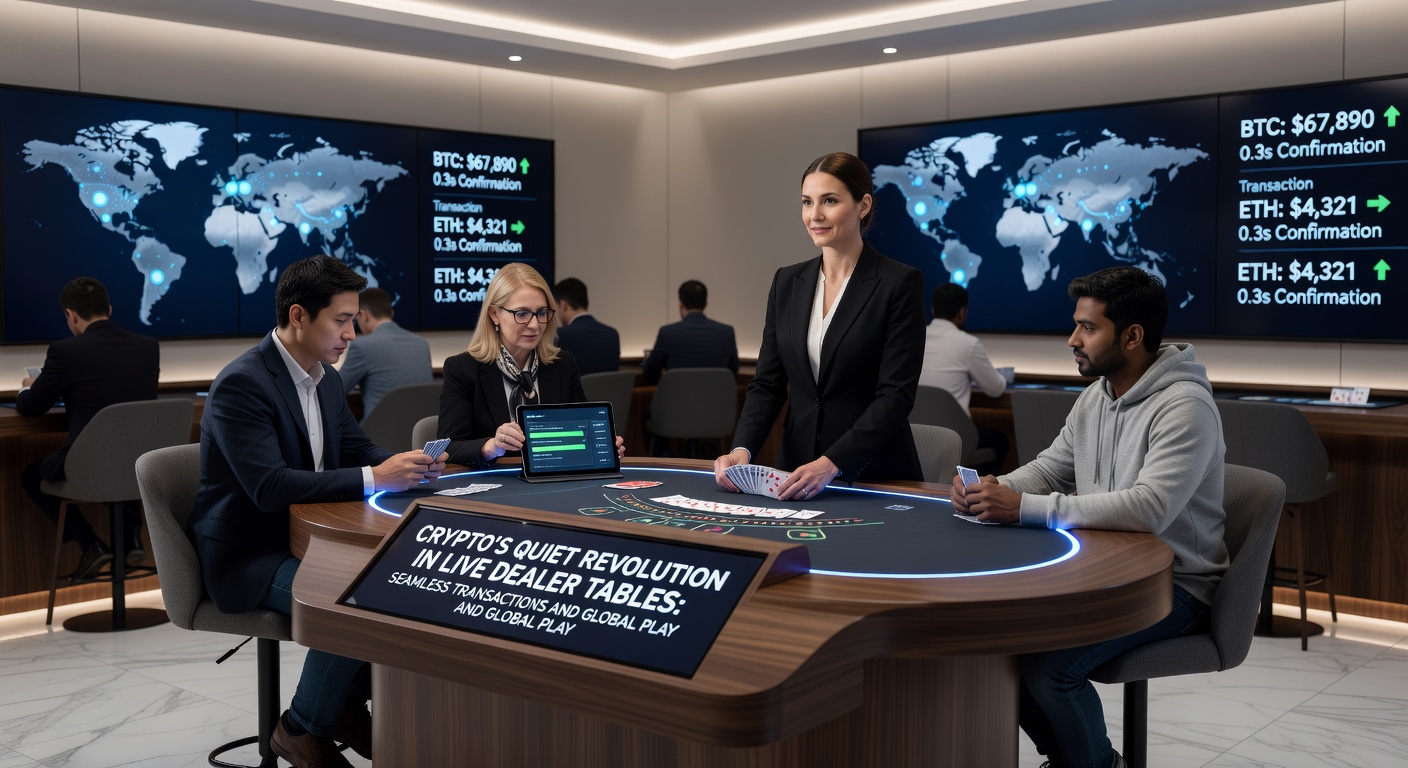 World map highlighting global live dealer platforms with crypto transaction flows connecting Asia, Europe, and the Americas in vibrant lines