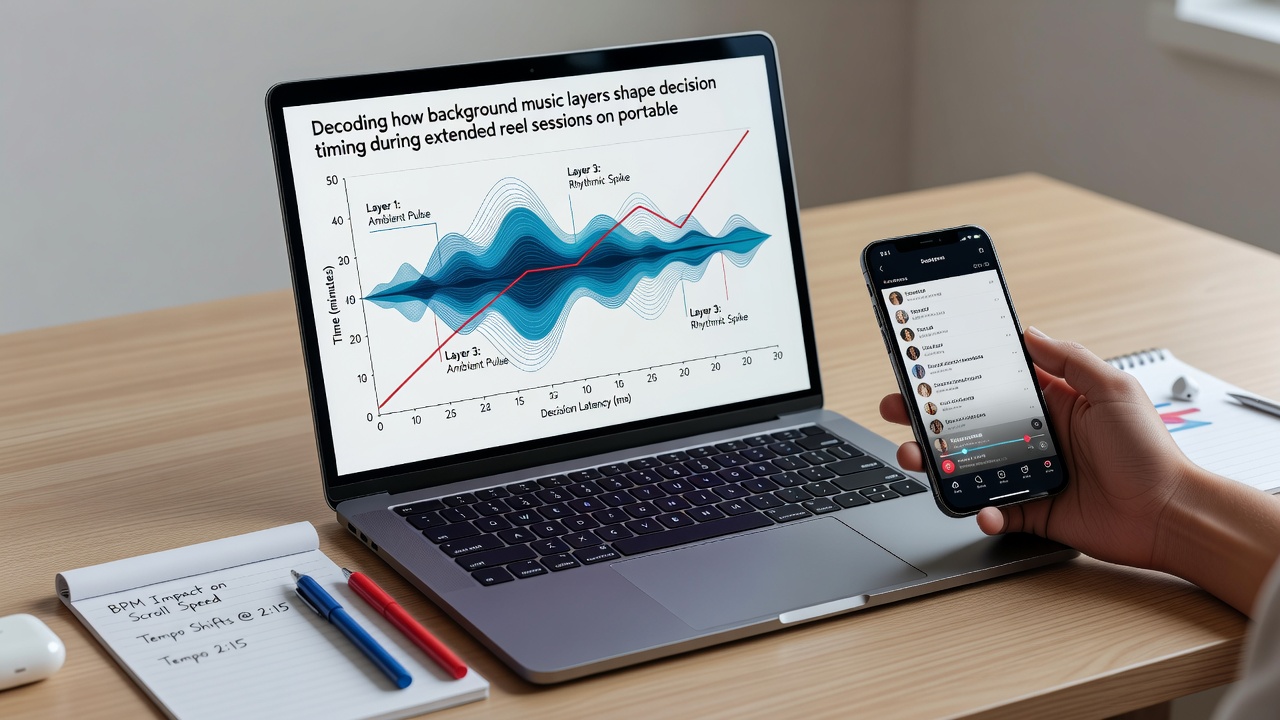 Graph displaying decision timing variations across different music layer configurations in mobile reel sessions