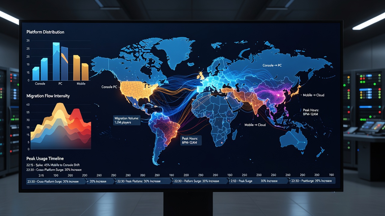 Chart showing migration flows from mobile to desktop platforms during July 2026 peak windows
