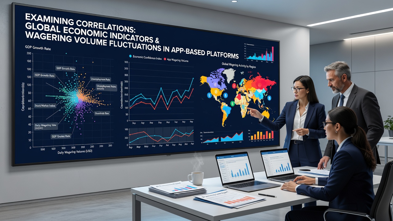 Mobile device displaying app-based gaming dashboard with economic trend graphs in background