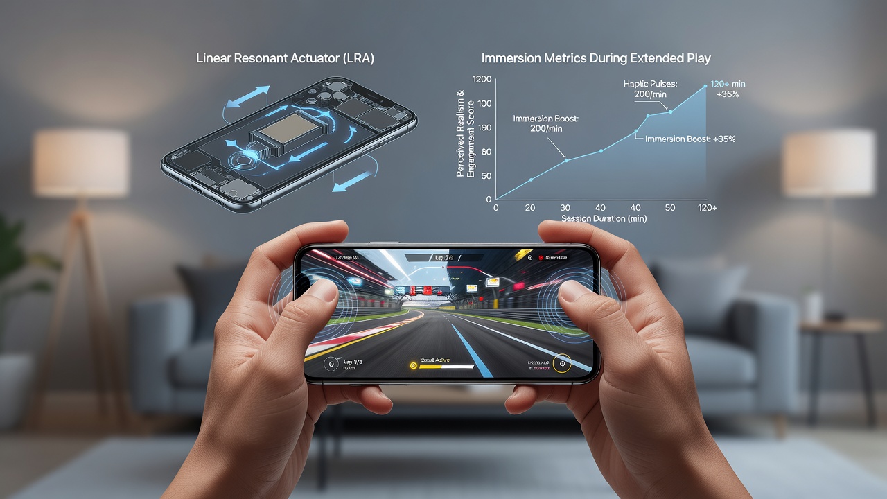 Close-up view of smartphone held in hand during casino gameplay with haptic indicators