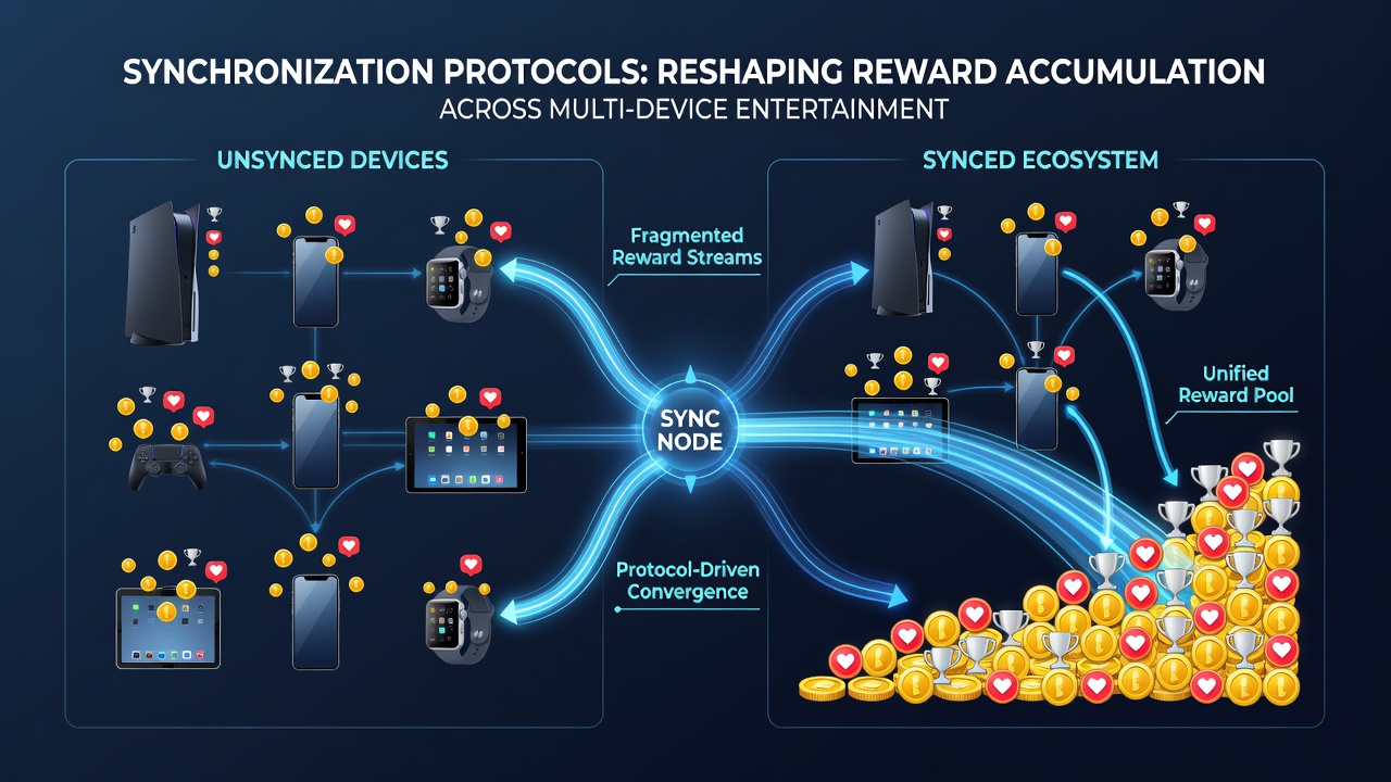 Reward accumulation dashboard displaying synced progress across multiple entertainment devices