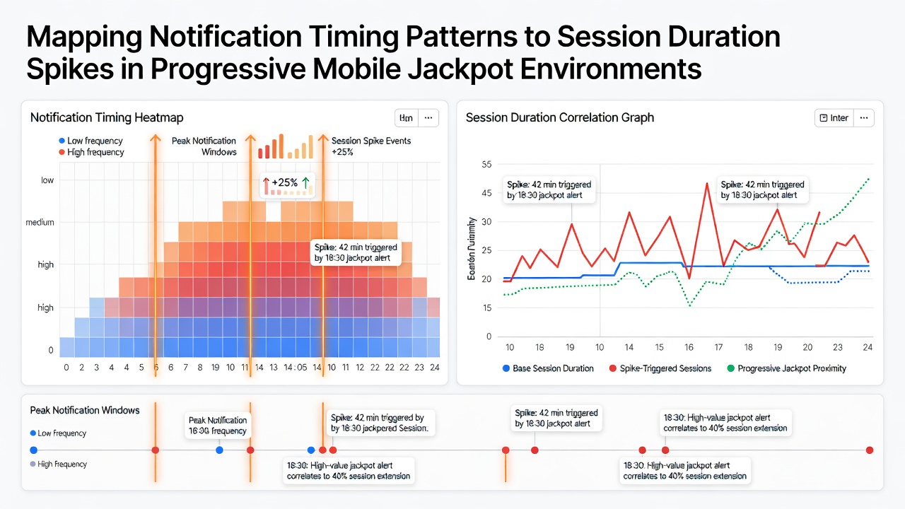Analytics dashboard showing session duration spikes aligned with notification timing patterns in progressive jackpot apps