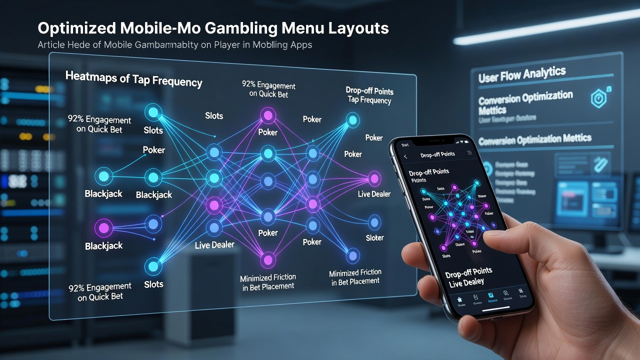 Heatmap visualization showing player navigation patterns across mobile gambling menu layouts