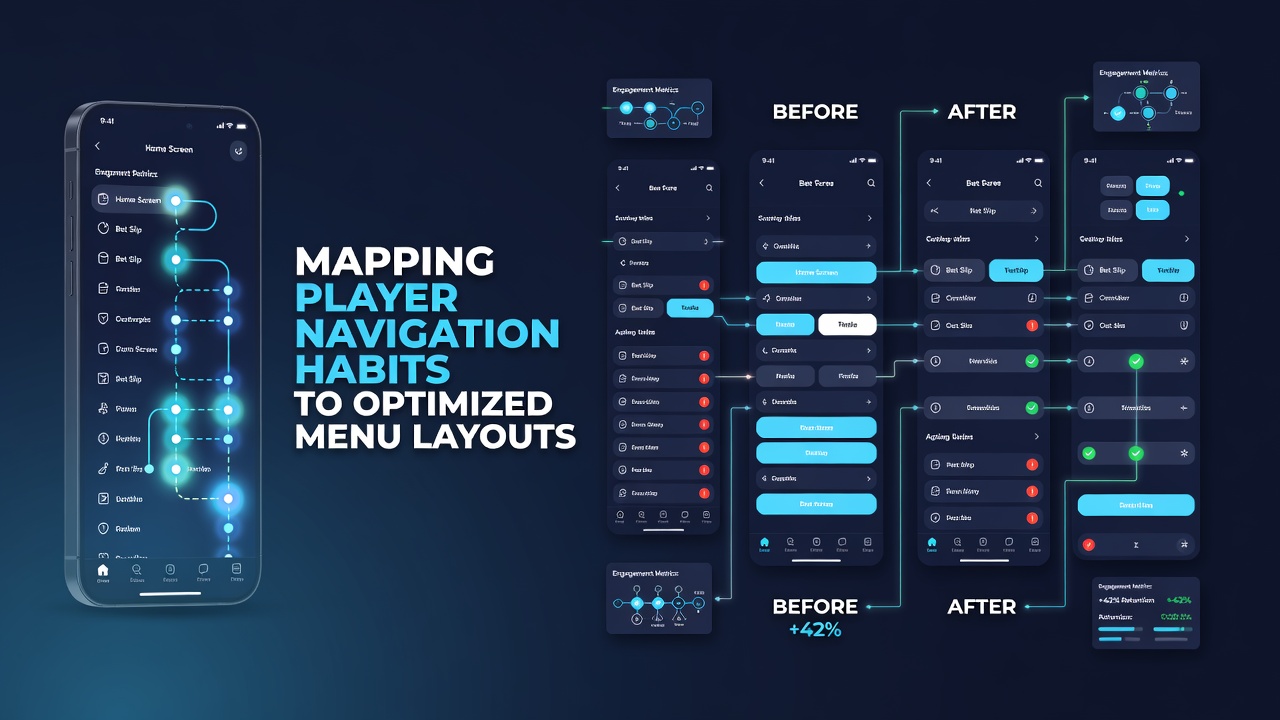 Mobile interface mockup illustrating optimized menu placement for navigation efficiency in gambling apps
