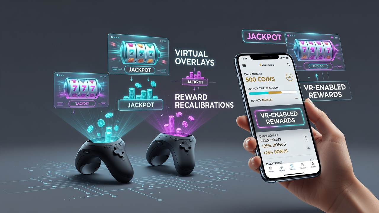 Mobile device showing recalibrated reward notifications within a virtual overlay environment